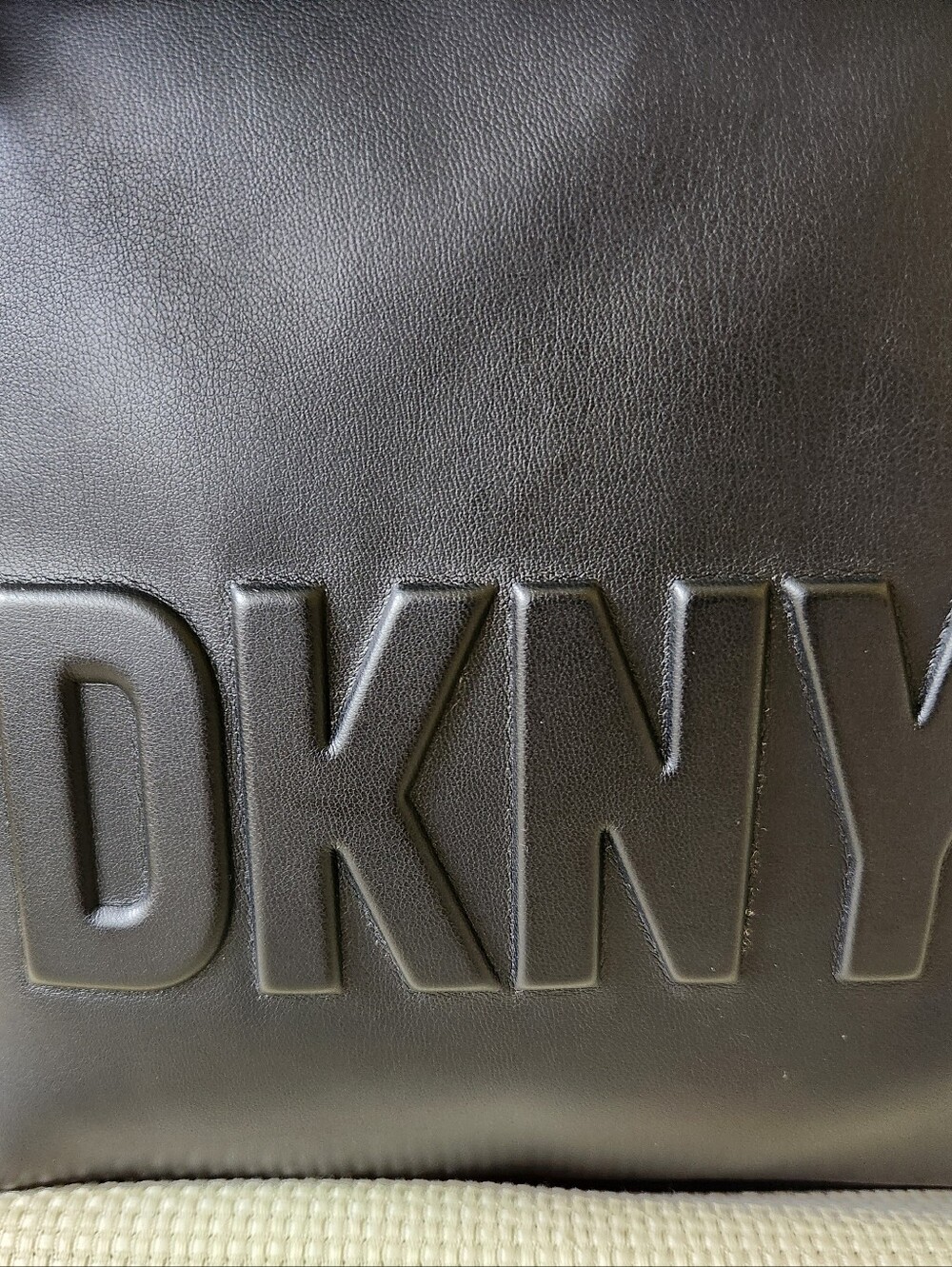DKNY Tilly Foldover Backpack Black Faux Leather Debossed Logo Medium EUC - Picture 3 of 16